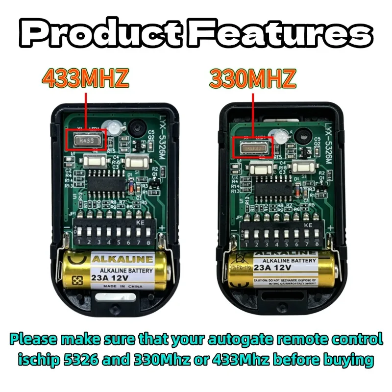 Universal Remote Control 433MHz 330MHz 2 Keys RF Wireless Remote Control 8 Dip Switch Auto Gate For Gate Garage Door Opener