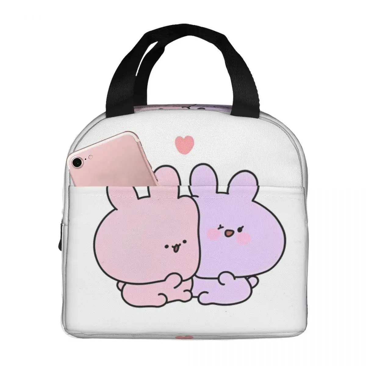 Asamimichaan Asleep Cartoon Insulated Lunch Bags Leakproof Kawaii Asamimi Cooler Bag Tote Lunch Box College Travel Girl Boy