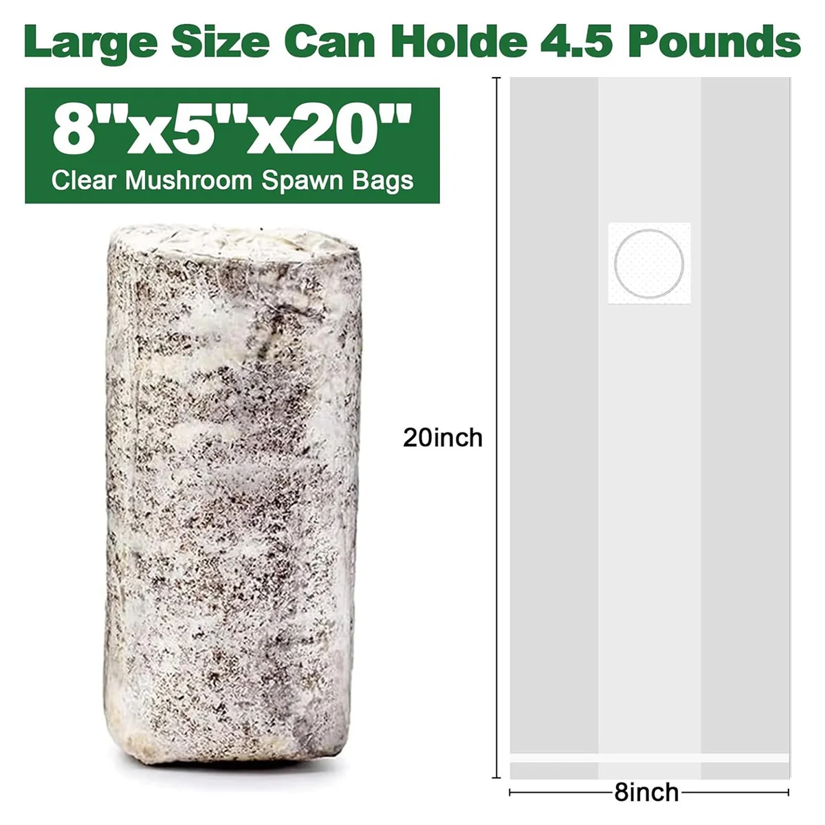 Polipropileno Cogumelo Spawn Bag, Cogumelo crescer sacos, Respirável para substrato forte lágrima, 8x5x0 Polegada, 25 Pack