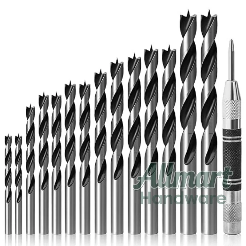 

Набор из 14 сверл по дереву с центровочным пробойником, спиральные сверла с прямым круглым хвостовиком, двухканавочная конструкция для деревообработки