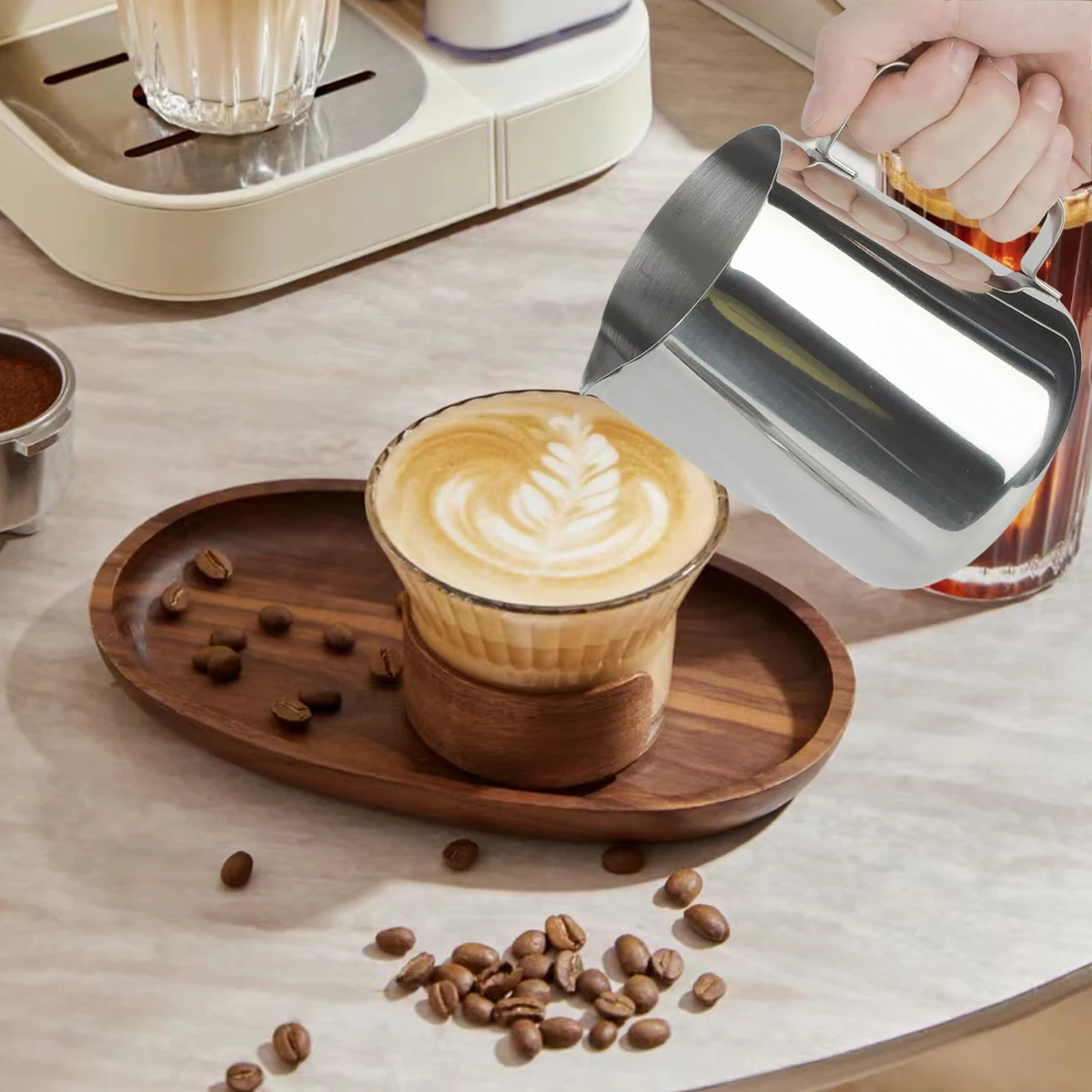 

1 Pcs Milk Creamer Frothing Pitcher Stainless Steel, 350 ml Coffee Cup Jug Latte Espresso Cappuccino Milk Cup Barista
