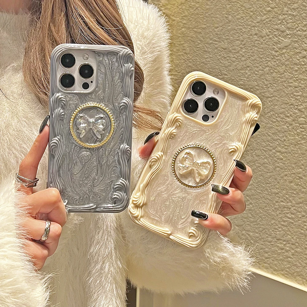 Luxury Roman Column Style 3D Crystal Bow Phone Case For iPhone 15 14 13 12 Pro Max Fashion Glitter Shockproof Protective Cover