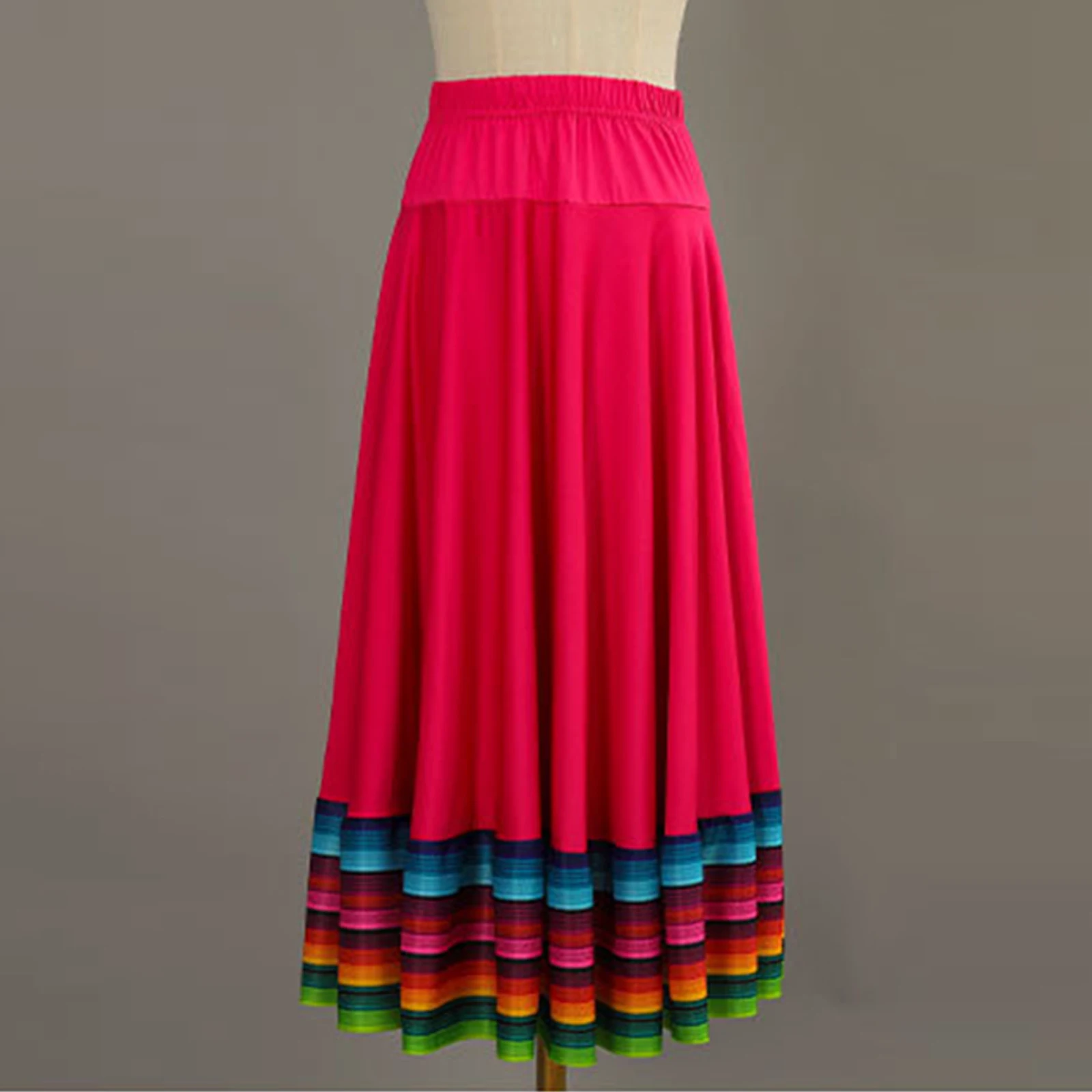 Faldas de baile de salón de Flamenco para mujer, faldas largas de bailarina Gitana, ropa de práctica, dobladillo de rayas coloridas, Falda de baile de grifo Folk