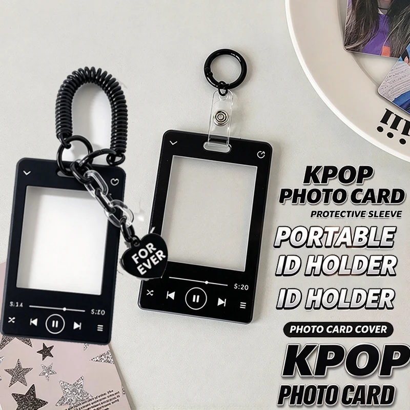 ABS Clear Photocard Holder Keychain Portable ID Credit Card Sleeve Protective Case With Key Ring For School Students Daily Use