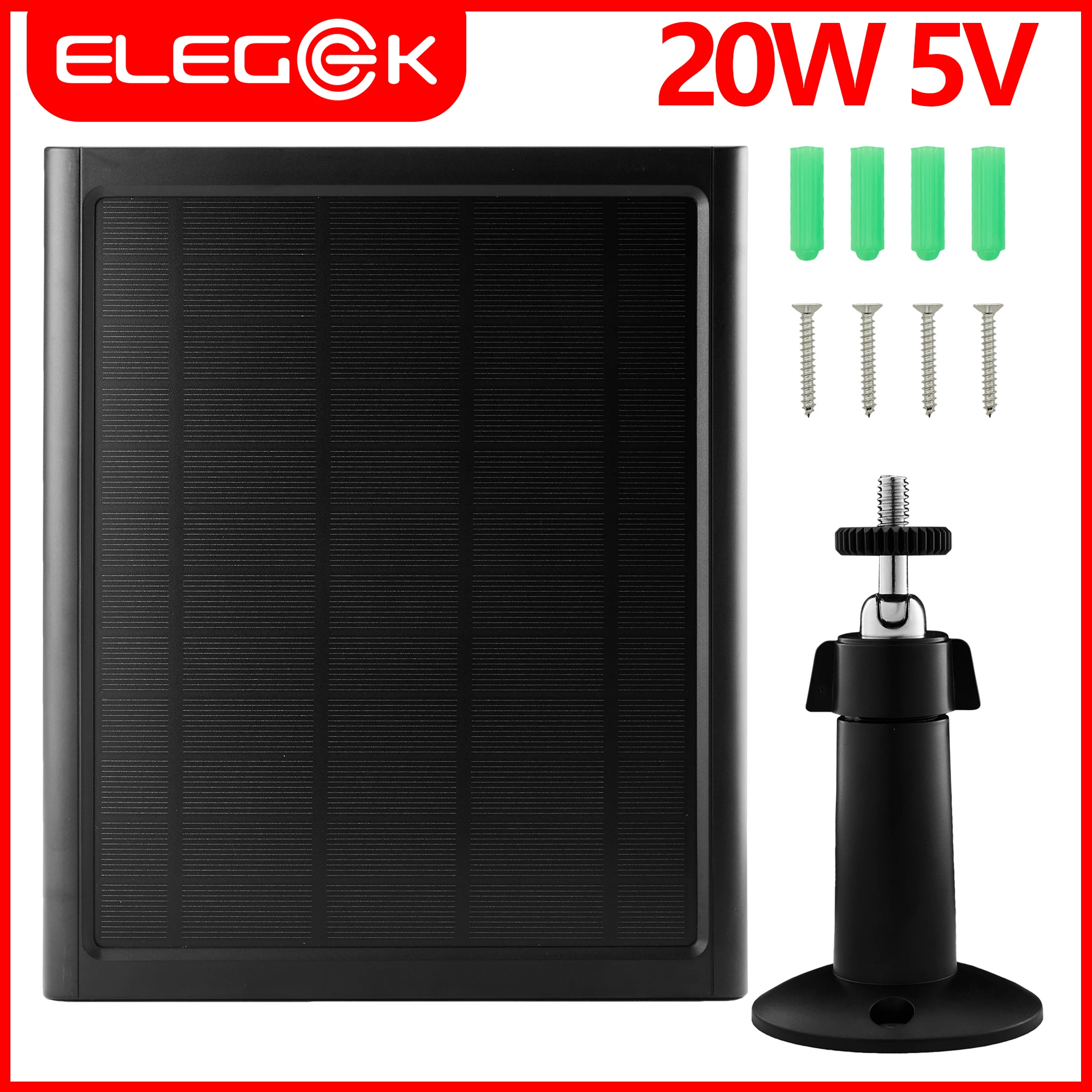 20W 5V Solar-Batterieladegerät für Sicherheitskamera, tragbares Solarpanel mit Micro-USB-Typ-C-Ausgang, Solarpanel-Ladegerät-Set