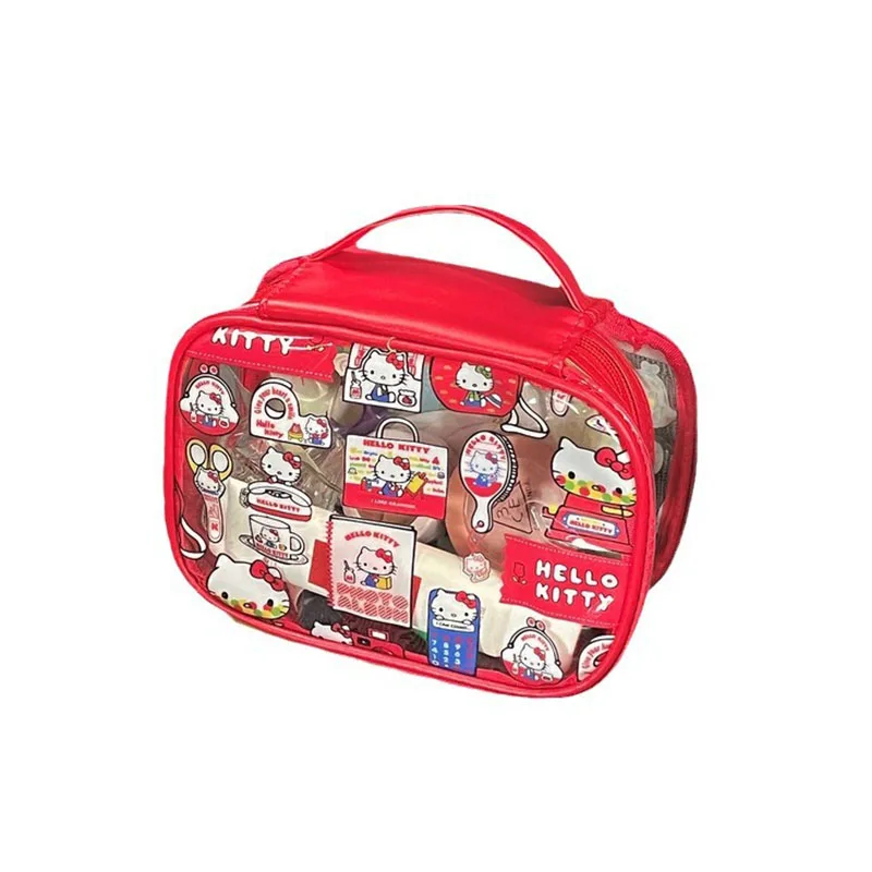 

MINISO Hello Kitty Cosmetic Bag Transparent Sanrio Kawaii Portable Large Capacity Waterproof Skincare Organiser Cosmetic Handbag