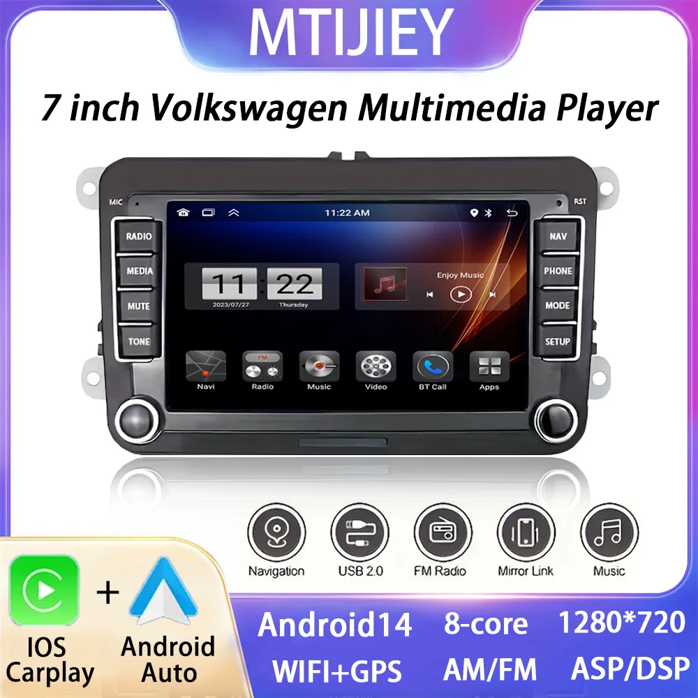 

7inch Wireless Carplay Android Auto Car Radio for Volkswagen SEAT Leon Passat B6 B7 Tiguan Touran Multimedia GPS Auto Radio