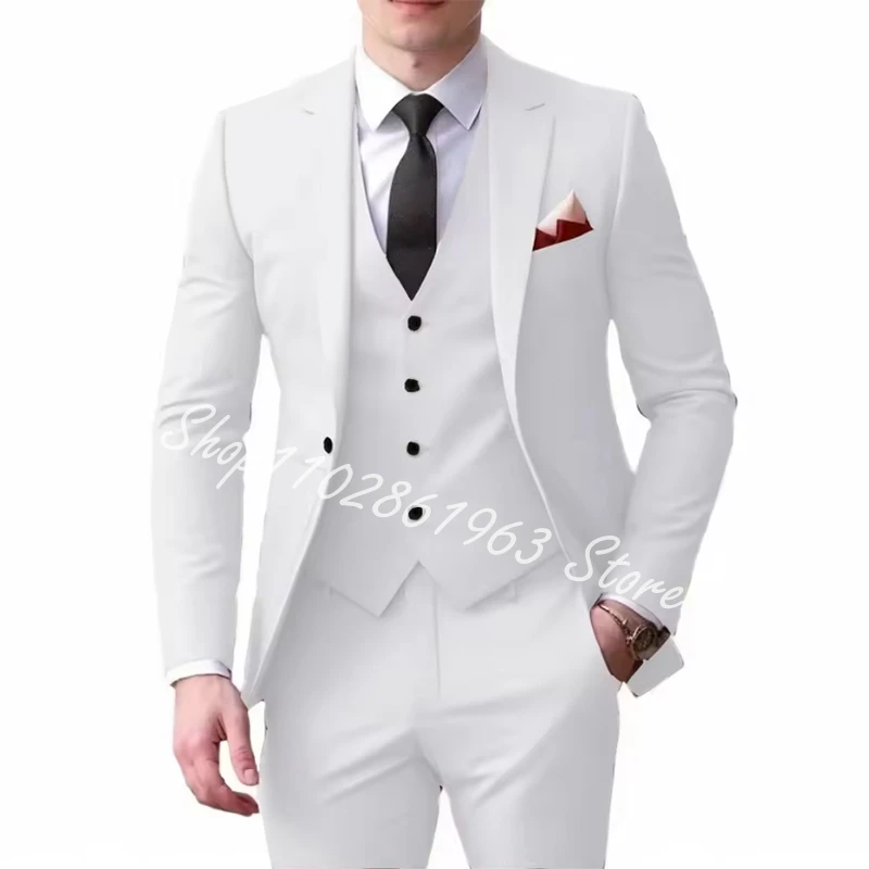 

Деловые темно-синие мужские костюмы Slim Fit, комплект из 3-х предметов, куртка, брюки, жилет, свадебные смокинги для жениха, официальная офисная рабочая одежда, костюм Homme