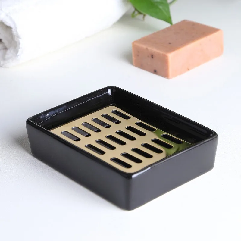 Stainless steel soap box light luxury ceramic household soap dish drain bathroom