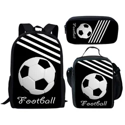 Trendy Creative Novelty Funny Sports Football Print 3pcs/Set Pupil School Bag Soccer Daypack Kids Backpack Lunch Bag Pencil Case