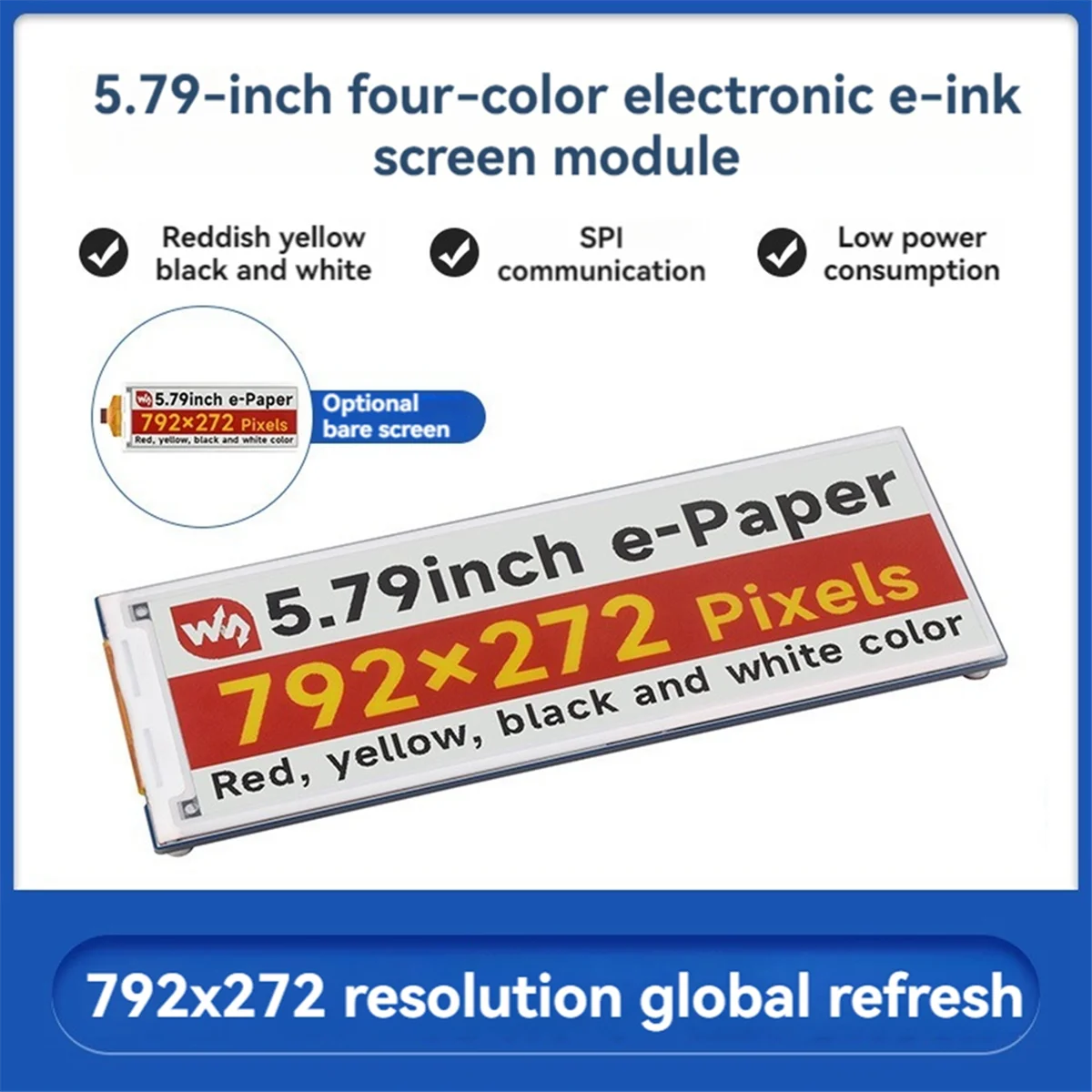 

Waveshare 5.79Inch E-Ink Screen Module Electronic Paper Screen Module SPI Display Module 792x272 Pixels SPI E-Ink Raw Di-ABRJ