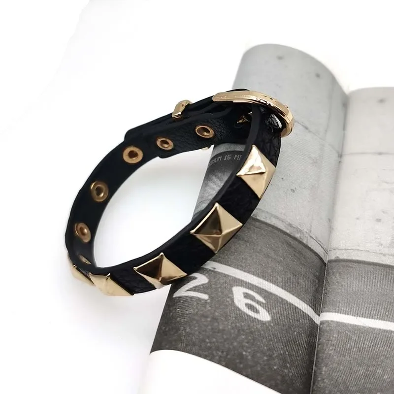 Adjustable PU Leather  Punk Rivet Bangles Brand  Metal Punk Euramerican Bracelets Jewelry Wristbands Gift for Men