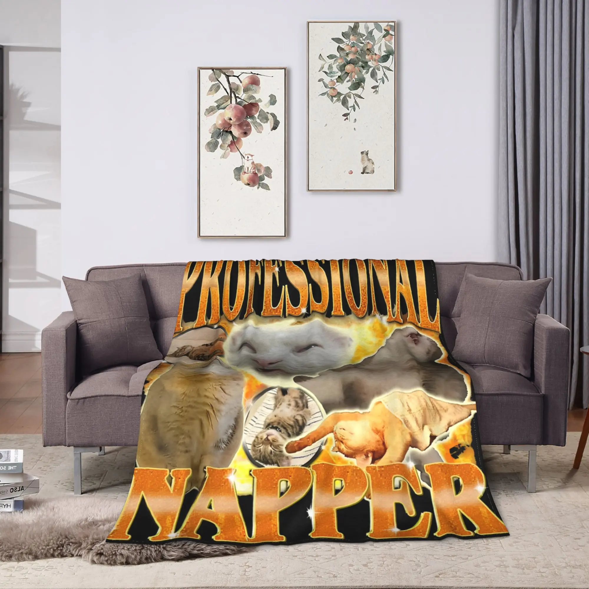 Funny Cat Meme Professional Napper Sarcasm Humor Cat Saying Blanket Warm Soft  Throw Blanket Winter Travel Home Decor Bedspread