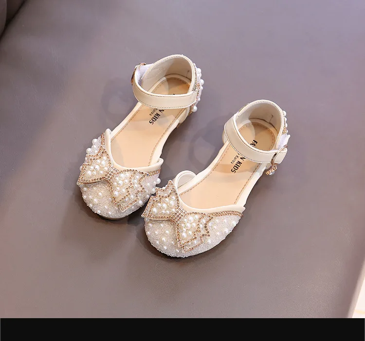 Mädchen-Sandalen, modische Prinzessinnen-Schuhe, Frühling, Sommer, glitzernde Perlen-Pailletten, flache Sandalen, einfache Kinderschuhe, Party, Hochzeit – Detail 12