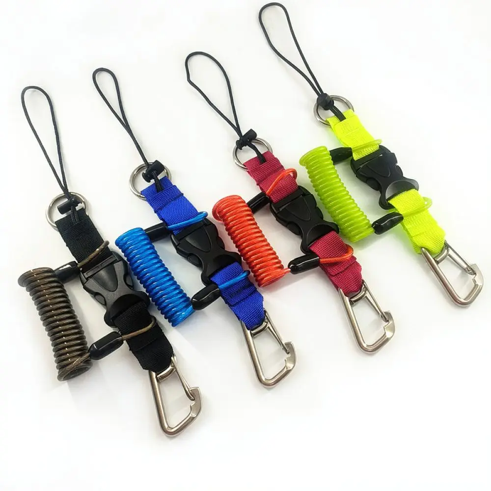 Divemiao Elastic Coil Lanyard For Diving Underwater Camera Flashlight Fishing Tackle Anti Lost Safety Stainless Hook