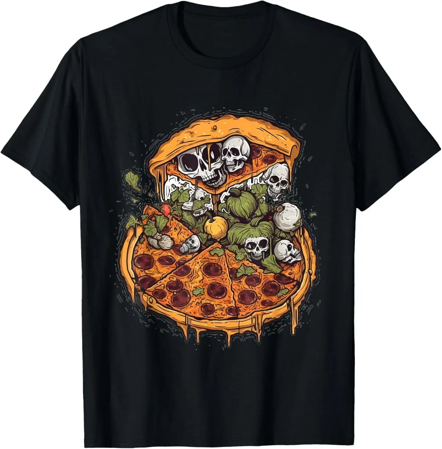 

NEW LIMITED Pizza Skull Halloween Costume Italian Food Tee T-Shirt S-3XL