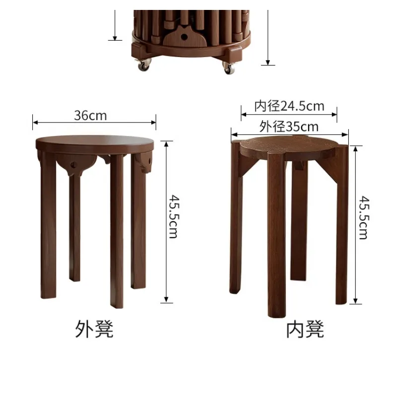 طاولة طعام مستديرة من الخشب الصلب، مقعد منزلي مكدس بستة في واحد، يمكن تكديس كرسي طعام احتياطي