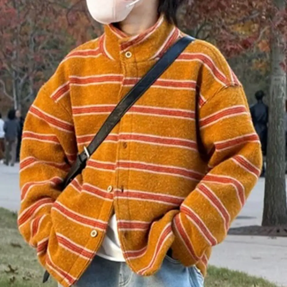 Boys Autumn Winter Thickened Striped Cardigan Sweater 2026 New Fashion Casual Knit Outerwear Warm Versatile Top for Kids