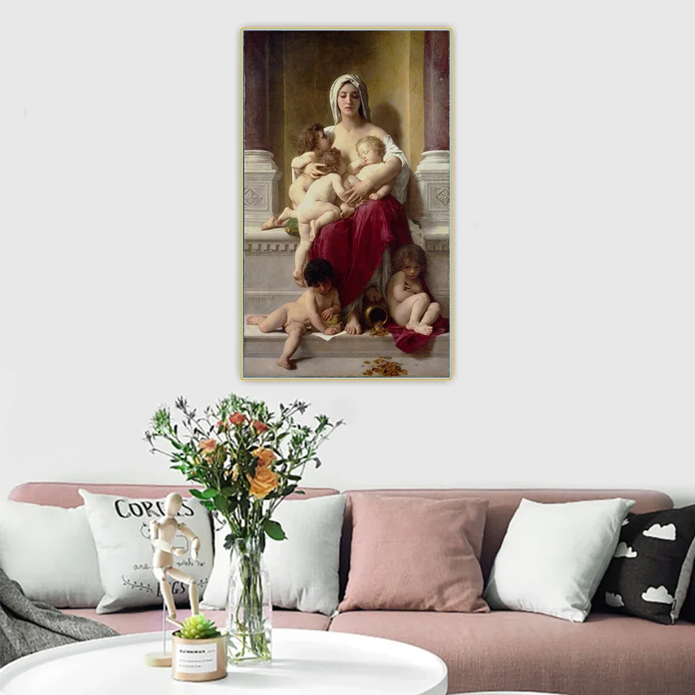 Citon William Adolphe Bouguereau《Charity》Canvas Art Oil Painting Artwork Poster Picture Wall Decor Home interior Decoration