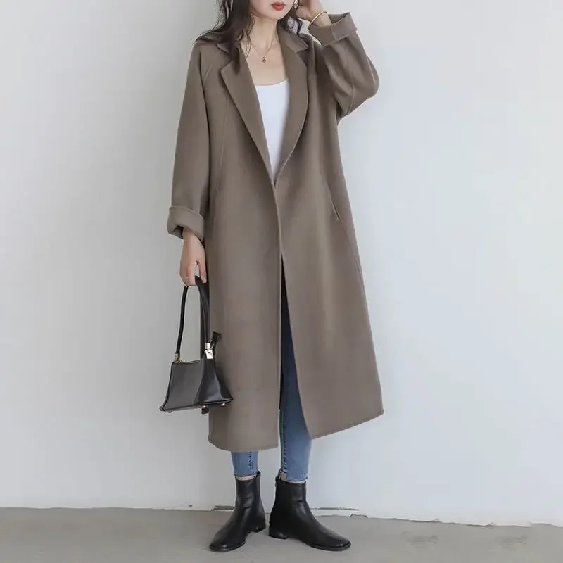 Double-sided cashmere coat women's medium and long 2024 new high-end coat over the knee loose wool coat wholesale