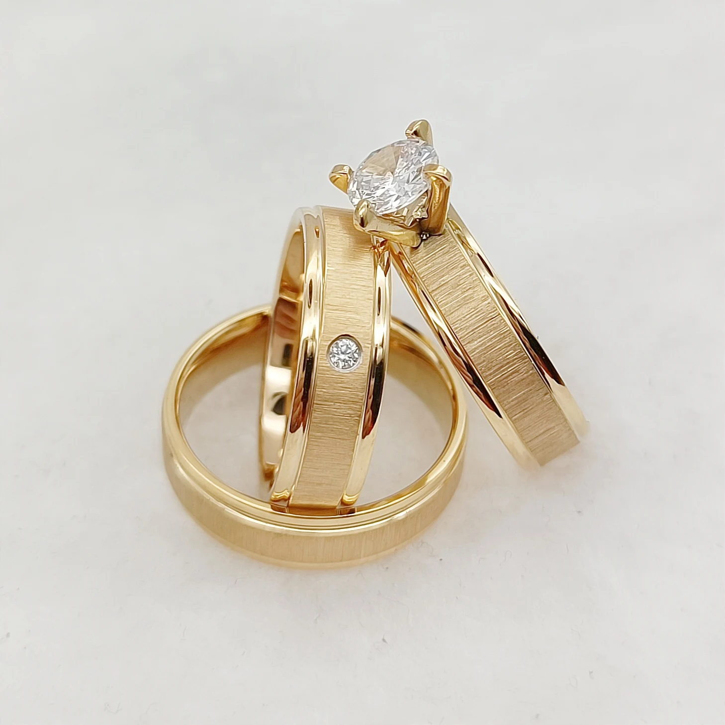 Wholesale 3pcs Wedding Engagement Rings Sets For Couples Designer Matte 24k gold plated jewelry Bridal Marriage Lover\'s Ring