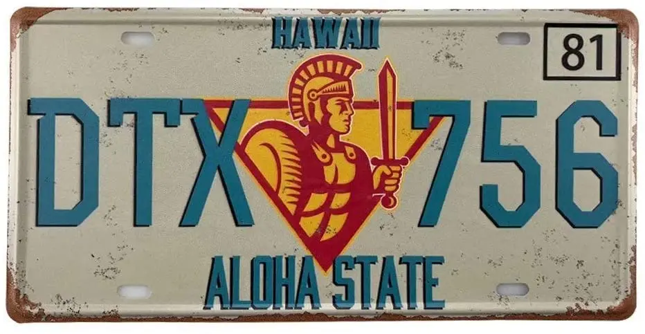 New Retro Vintage License Plate Hawaii DTX 756 Aloha State Tin Sign for Home Decor Wall Plaque 6x12 inch Car Vehicle sign