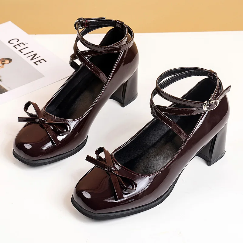 

2025 Retro Cross-Tie Pumps Casual Summer Round Toe Shoes Ladies Sweet Fashion Shoes Woman Bow Design