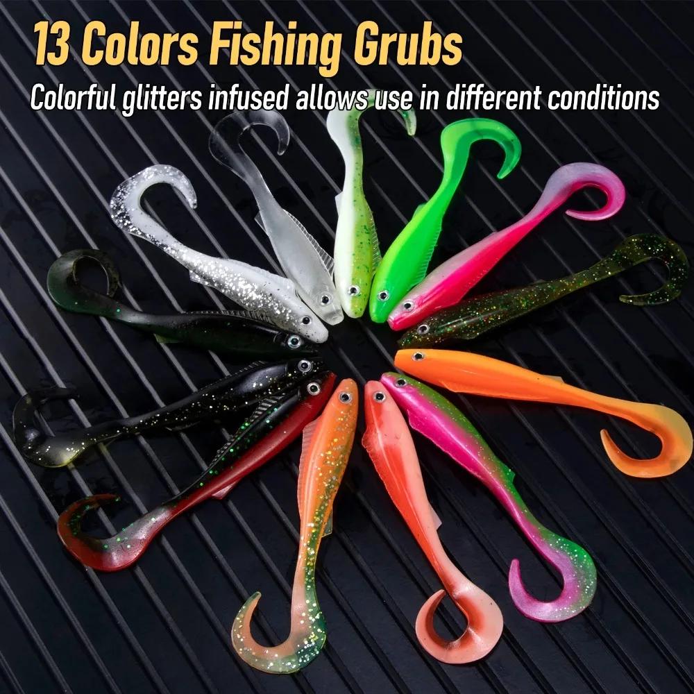5PCS  Dynamic & Realistic! 3D Curly Tail Grub | Two-Tone Eyes, Salt & Freshwater | 9.4cm/ 4.1g Finesse Fishing view 2