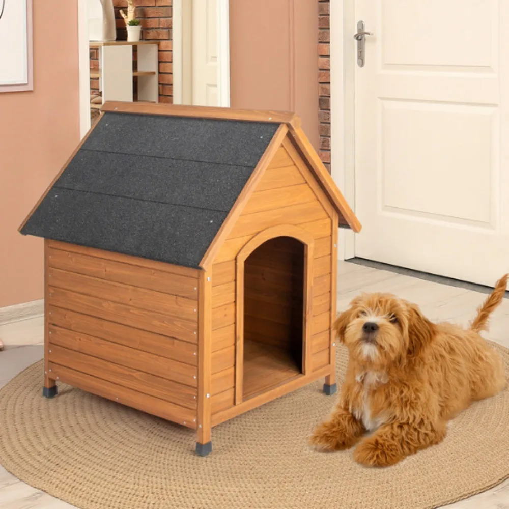 Casa para cães com teto de asfalto preto