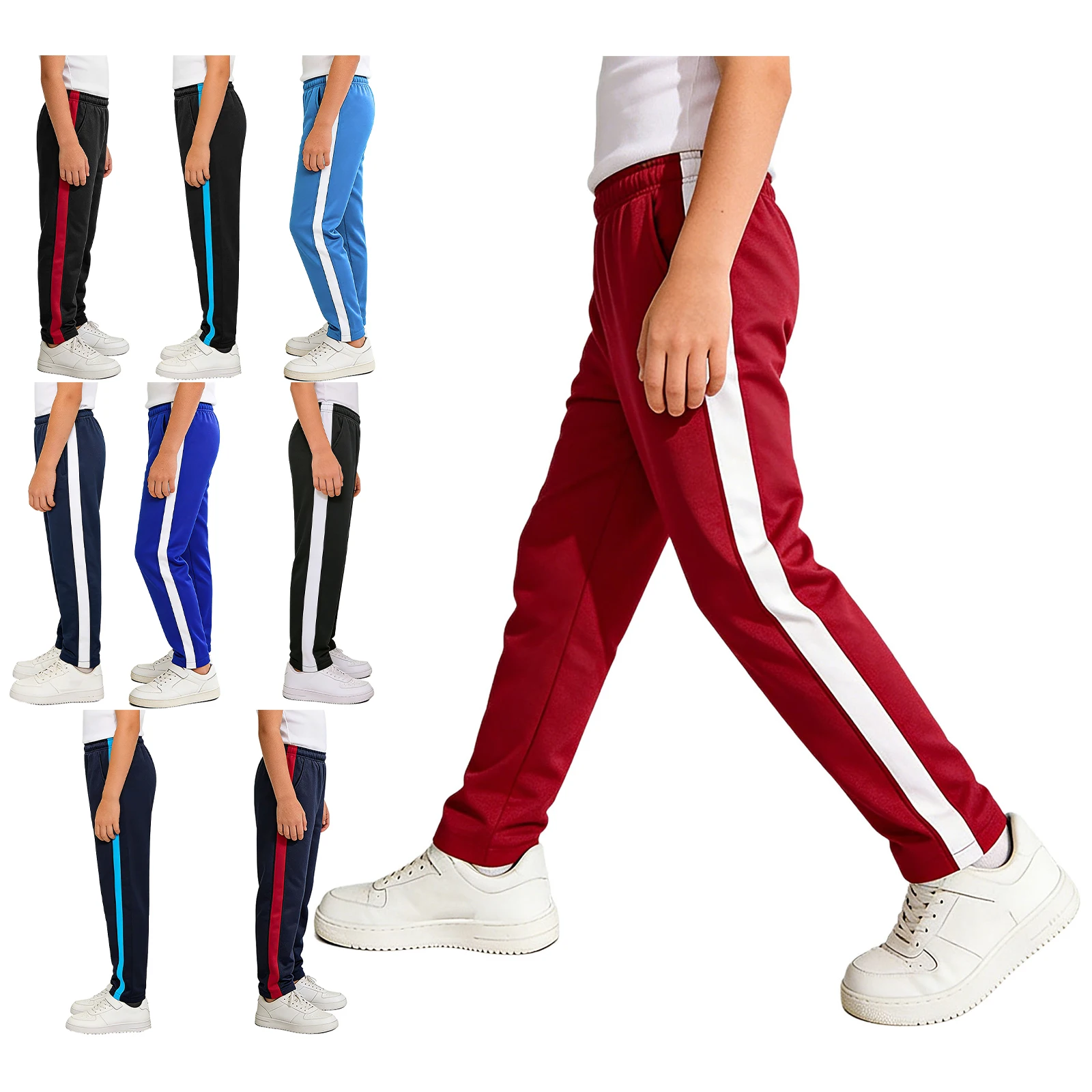 

Детские спортивные брюки в полоску для мальчиков и девочек, школьные спортивные брюки для бега, прямые брюки с эластичным поясом на шнурке и карманами