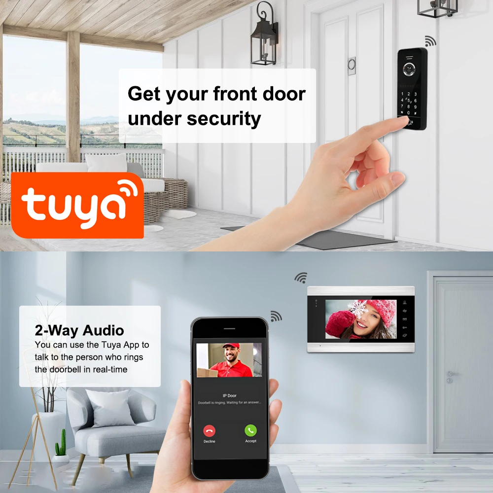 1080P WiFi Wireless Tuya App 7 inch HD Home Video Intercom  Phone Doorbell with Motion Detection portero electronico con camara