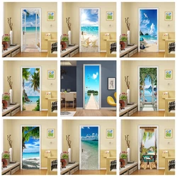 3d Beach Sun Door Wallpaper Pvc Home Decoration Stickers Landscape Posters Mural Wall Decals