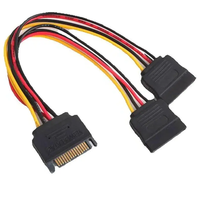 1pcs SATA II Hard Disk Power 15Pin SATA Male To 2 Female 15Pin Power HDD Splitter High Quality Y 1 To 2 Extension Cable 20CM