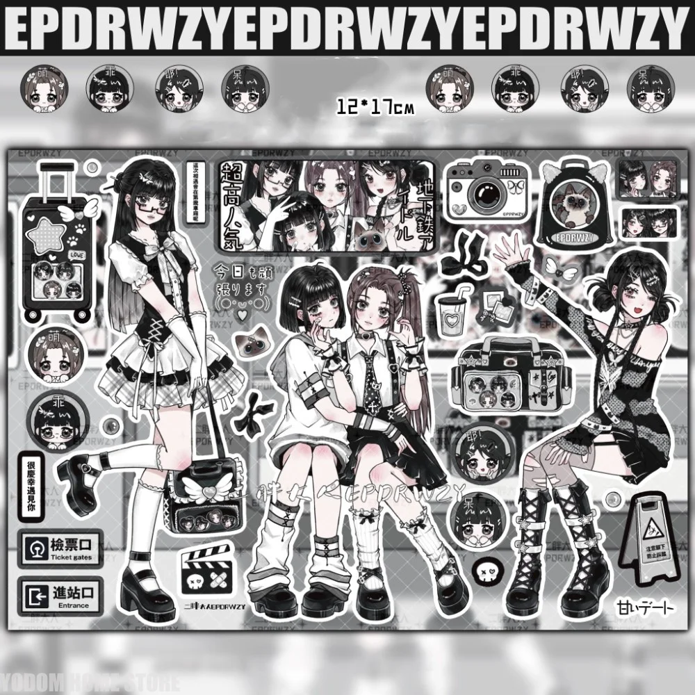 Original Design Gothic Lolita Anime Cartoon Girl Stickers for Craft Supplies Scrapbooking Supplies Phone Water Bottle
