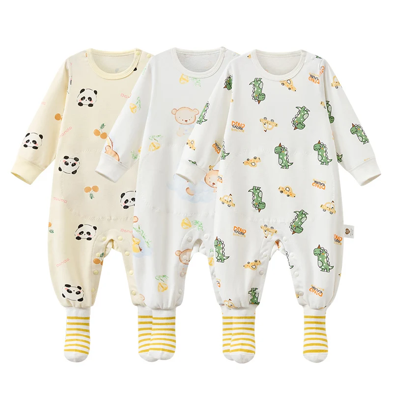 Baby Romper Spring Autumn Long Sleeves Footed Belly-protecting Pajamas Cotton Sleep&Play Outfit Infant Pullover Unisex Onesies
