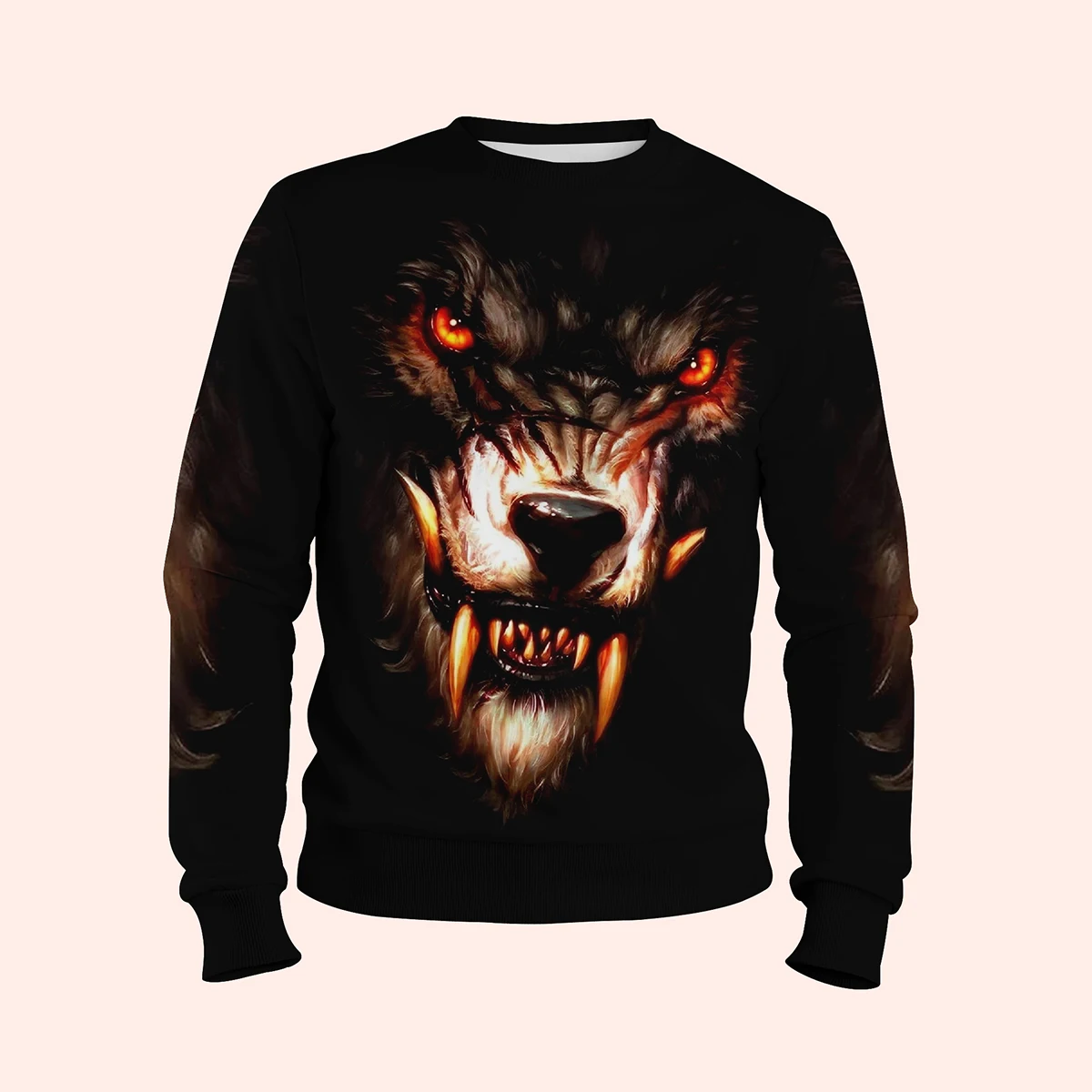 3d Men's Printed Ice Fire Wolf Round Neck Casual Hoodie Horror Series Fierce Wolf Street Cool And Attractive Fashion Hoodie 2025