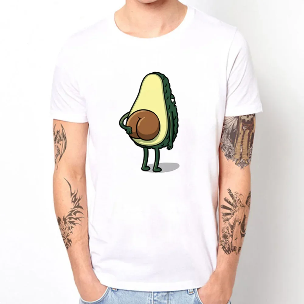 Harajuku Hip Hop Style Men White T-shirt Creative Funny Avocado Ass Graphic Tee Summer Casual Comfortable O-neck Tshirt Men