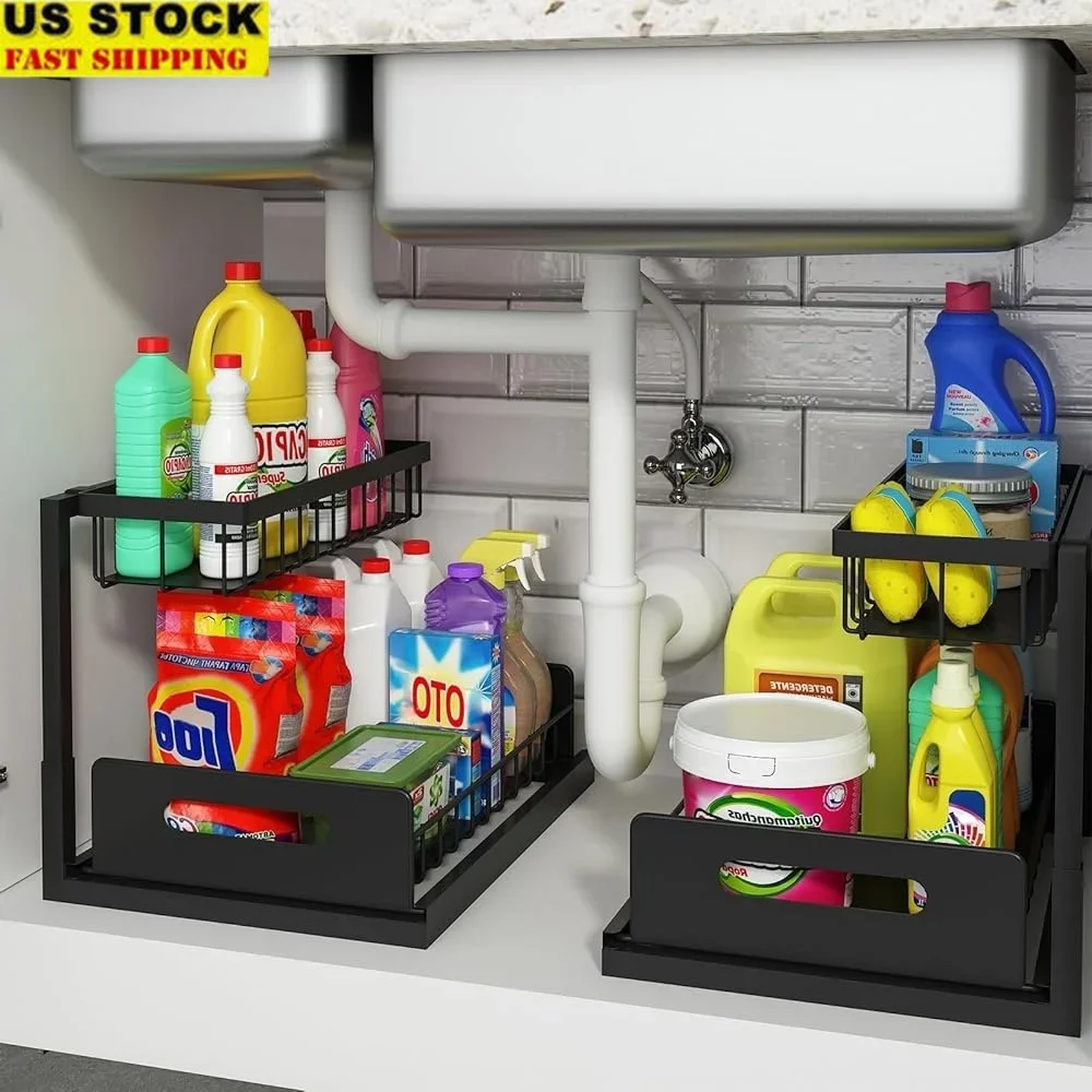 

Органайзер для хранения под раковиной Выдвижной держатель шкафа Выдвижной ящик Многоцелевые двухъярусные стеллажи Простая установка Прочный
