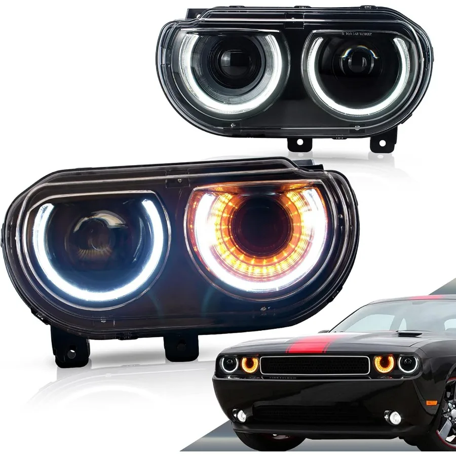 

Фары проектора, совместимые с Dodge Challenger 2008-2014 с лампой последовательного индикатора Halo D2S D2H в комплект не входят для HI LO