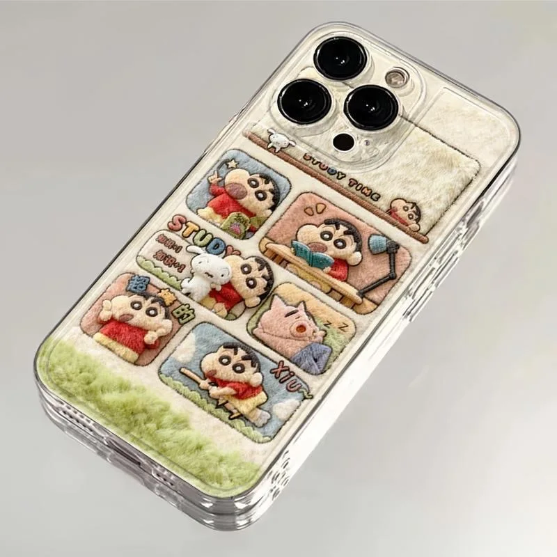 

Cute Imitation plush cartoon Crayon Shin-chan Soft TPU phone Case For iPhone 11 12 13 14 15 16 17 Pro Max Plus Air Cover﻿