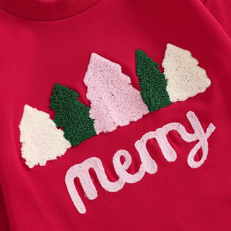 Girls Boys Christmas Jumpsuits Long Sleeve Crewneck Letter Xmas Tree Embroidery Sweatshirts Rompers Newborn Clothes