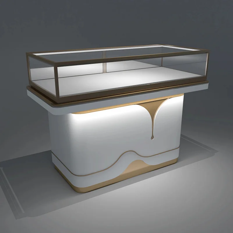 custom.Luxury Modern MDF Wood and Metal Jewelry Display Cabinet with LED Light Retail Stores and Shopping Malls