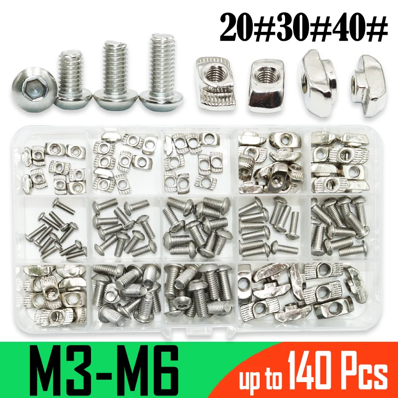 

Hex Head Screw and T-nut Set Button Head 304 Stainless Steel Screw T Ship Shape Sliding Nut Hammer for 20 30 40 Aluminum Profile