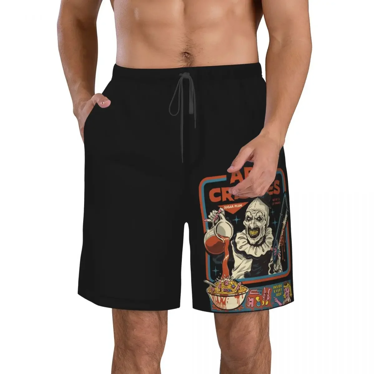 Art Crispies Terrifier Clown Beach Pants for Men Summer Beachwear Retro Horror Swimsuit Low Waist Shorts