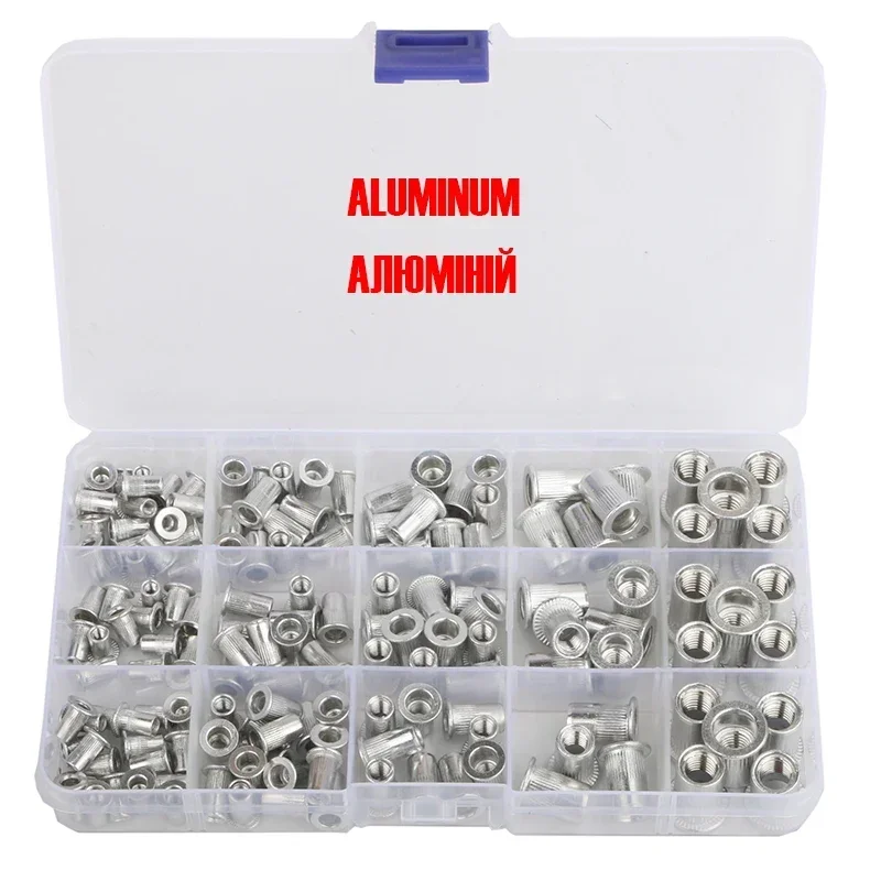 145Pcs M3/M4/M5/M6/M8/M10/M12 Rivet Nuts Aluminum Alloy Heavy Duty Threaded Insert Nutsert Rivnuts Riveter Riveting Nut Tool