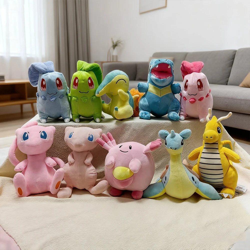 Brinquedos de pelúcia adorável pikachu hvysaur bulbasaur mew squirtle chikorita cyndaquil totodile uglybuff animais de pelúcia presentes para crianças