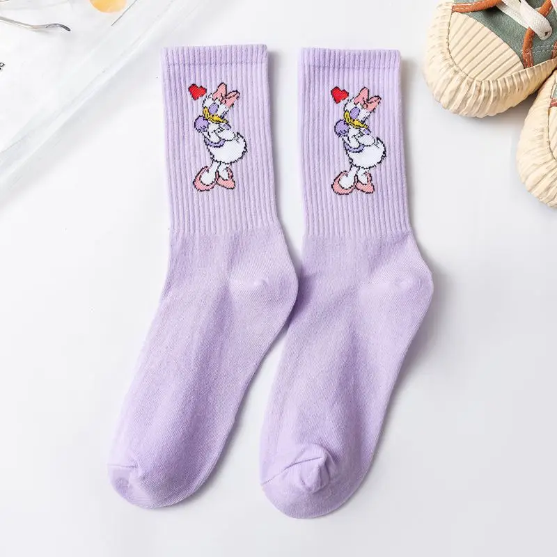 Disney Anime Sport Socks Cute Mickey Mouse Donald Duck Daisy Cartoon Cotton Mid-tube Socks Comfortable Kawaii Gifts for Girls