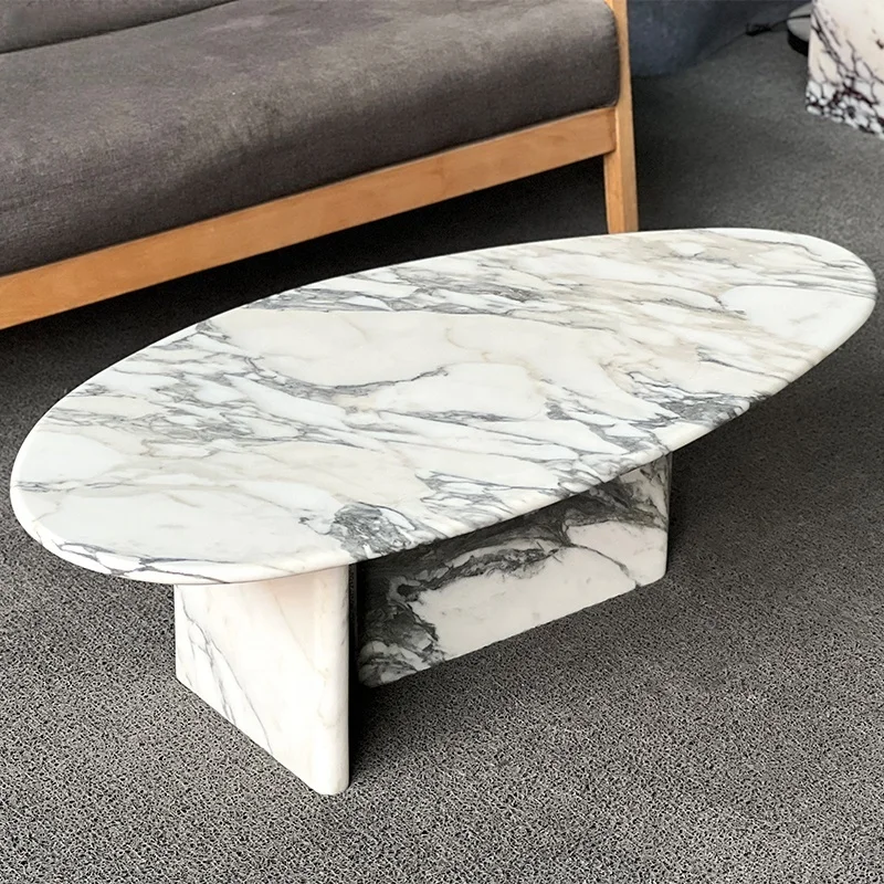 

Luxurious Royal Style Natural Modern Coffee Table: Arabian White Marble, Low Base For Living Rooms, Villas & Hotels
