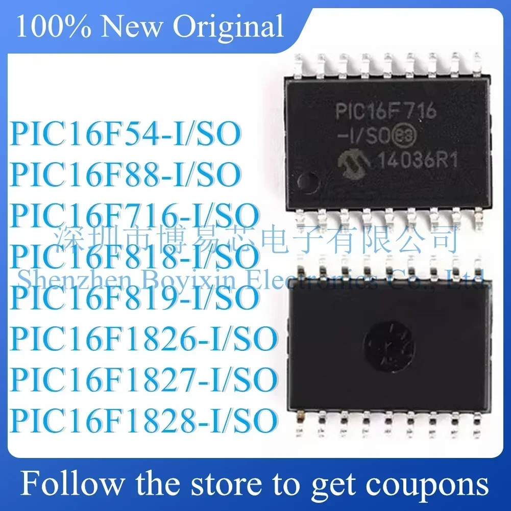 

PIC16F54 PIC16F88 PIC16F716 PIC16F818 PIC16F819 PIC16F1826 PIC16F1827 PIC16F1828-I/SO Standard version