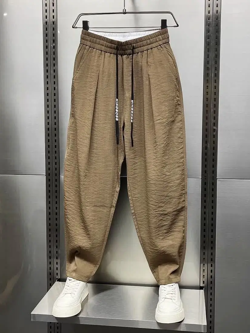 

Ice Silk Men's Summer Thin Breathable Casual Pants Drapey Loose Fit Air Conditioning Qui Dry Straight Leg Trousers